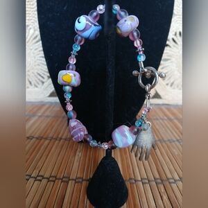 Handcrafted Venitian Beaded Bracelet With 925 Silver Toggle Clasps